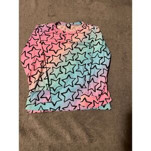 Pixie Lane Top Womens 8 Long Sleeve Rainbow Star Print Pullover Casual Crewneck